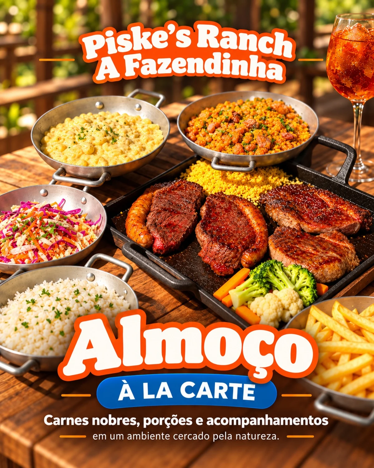 Almoço à la carte do Piske’s Ranch com carnes nobres, porções e acompanhamentos